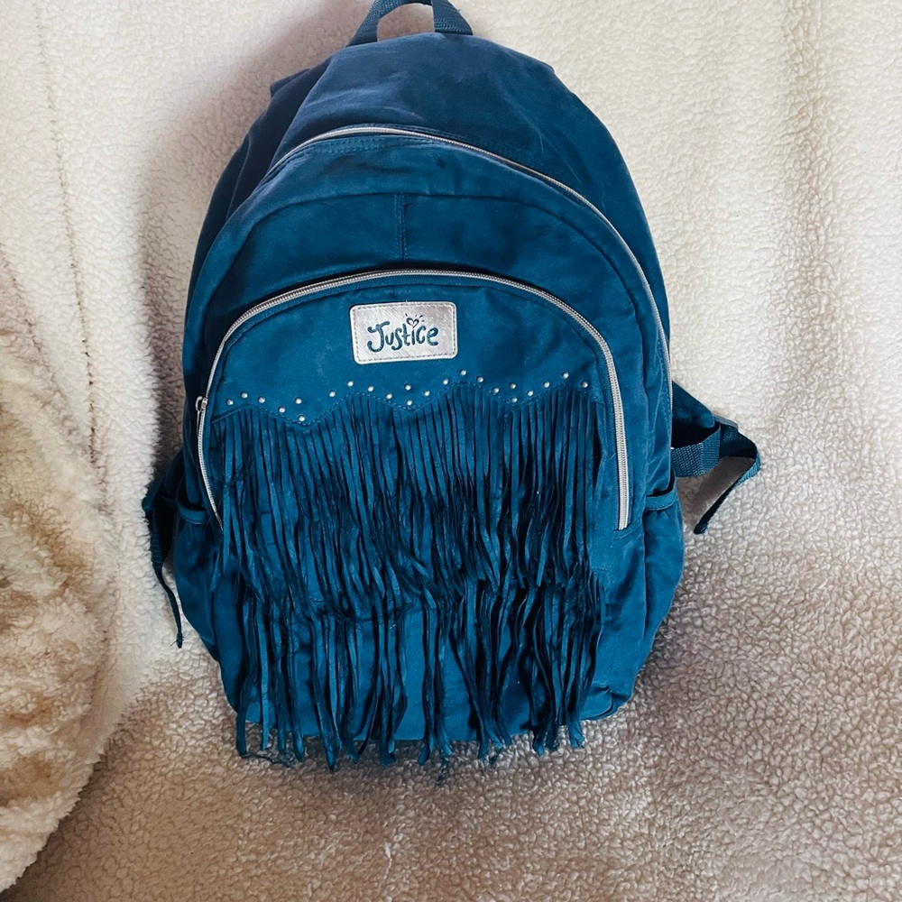A blue justice backpack